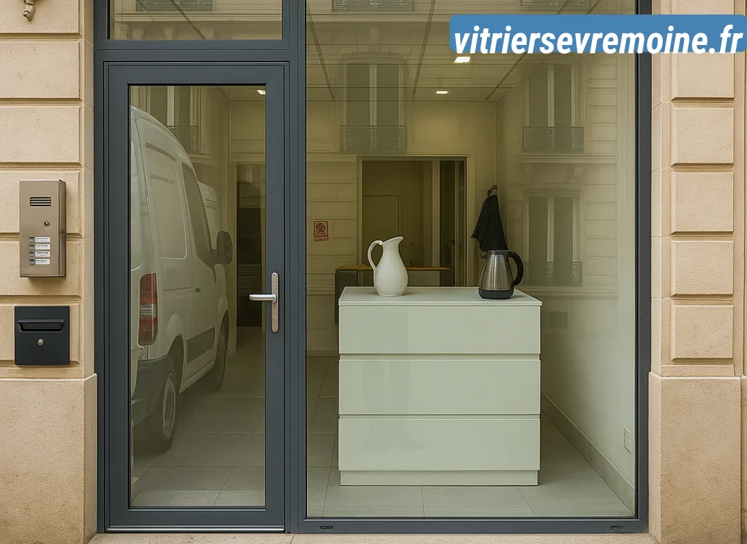 Façade vitrine de magasin en aluminium sur mesure à Sèvremoine